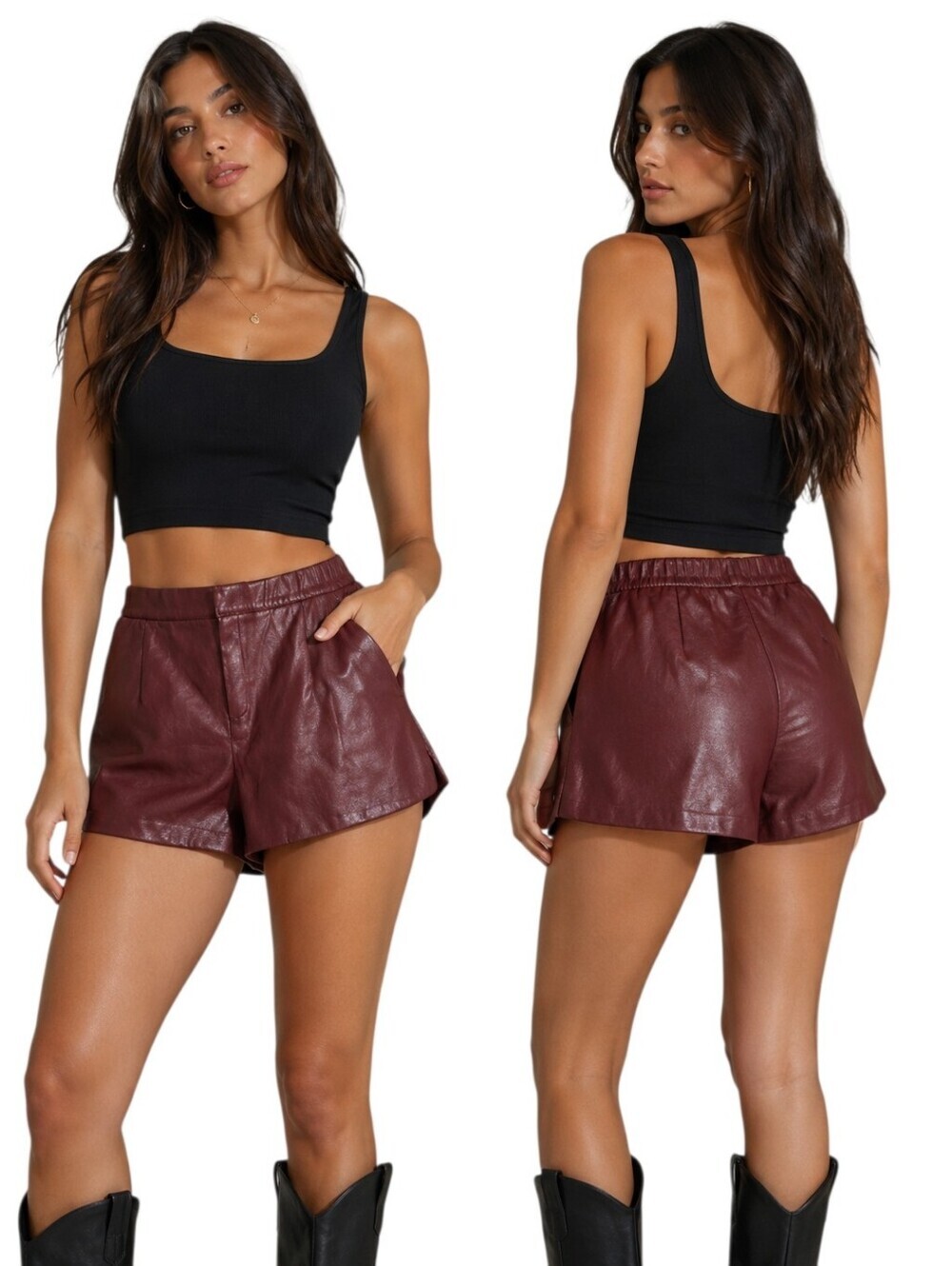 Molly Bracken Burgundy Vegan Leather Shorts Size Medium